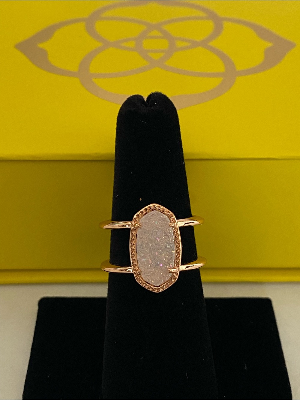 Kendra Scott Elyse Rose Gold Tone Oval White Drusy Double Band Ring Size 7  NEW